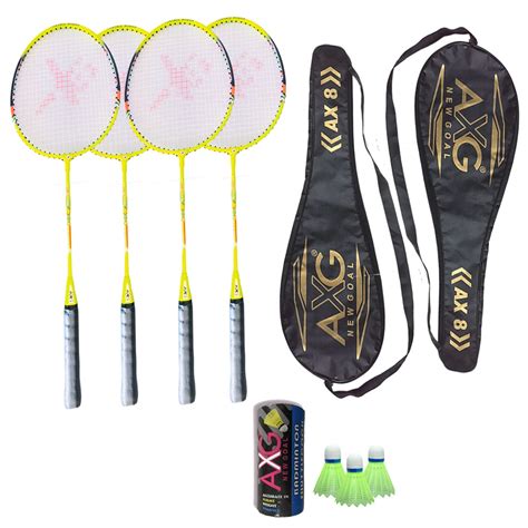 Buy AXG NEW GOAL Stern Set (4 Fluorescent Aluminium Rackets, 3 Shuttles ...