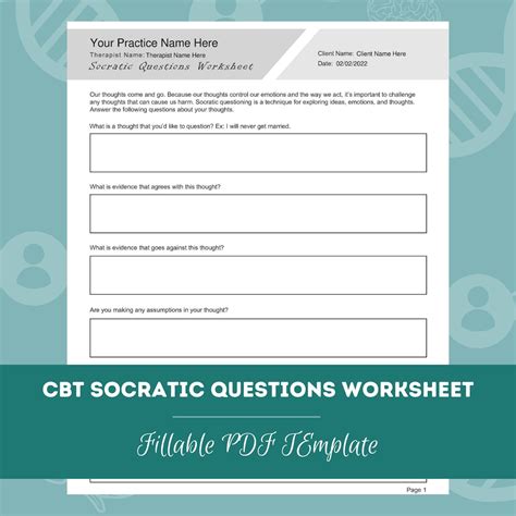CBT Socratic Questions Worksheet | Editable / Fillable PDF | for ...