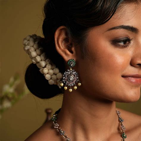 Shop Haima Moissanite Polki Earrings Online in Silver Chennai