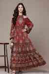 Buy Rust Viscose Chinon Chiffon Tapti Botanic Print Fit And Flare Full ...
