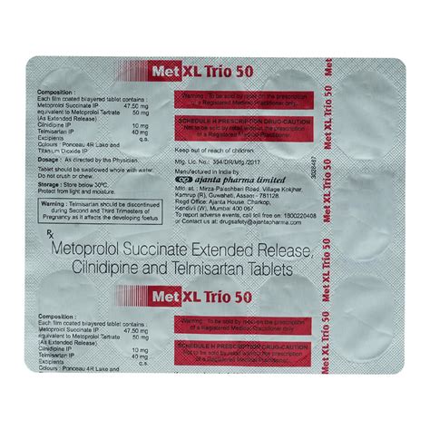 Met XL Trio 50 Tablet | Uses, Side Effects, Price | Apollo Pharmacy