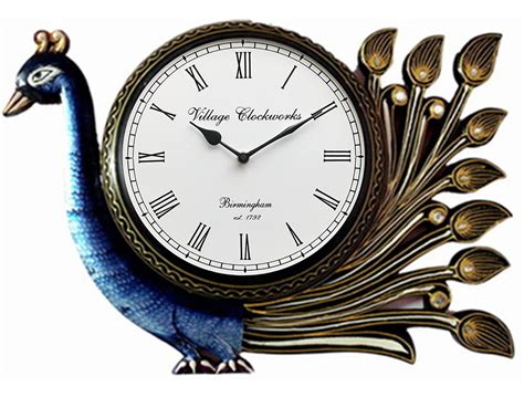 Buy RoyalsCart Peacock Wooden Antique Analog Wall Clock for Home ...