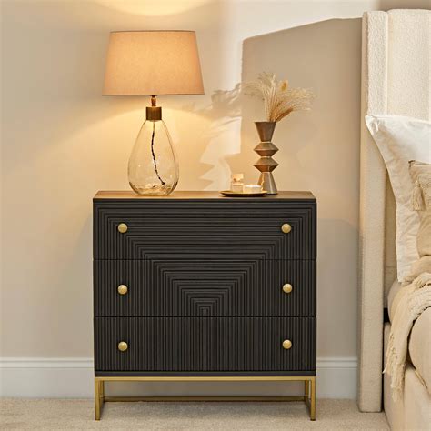Rayna 3 Drawer Chest of Drawers - Jet Black - Laura James