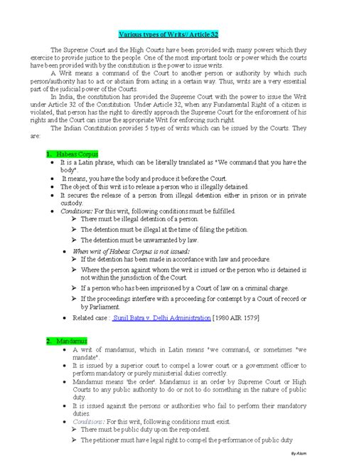 Writs and Types - By Alam Various types of Writs// Article 32 The ...