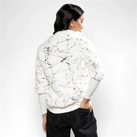 Women's Chalk White Metallic Veined Faux Fur Jacket – Skipp