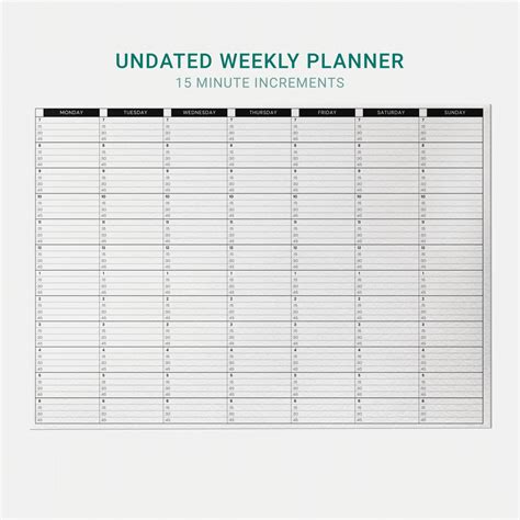 Undated Weekly Planner Printable 15 Minute Planner Template 15 Minute ...