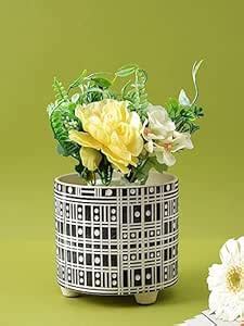 TAYHAA Black & White Deco Footed Planter Decoration Item for Home ...