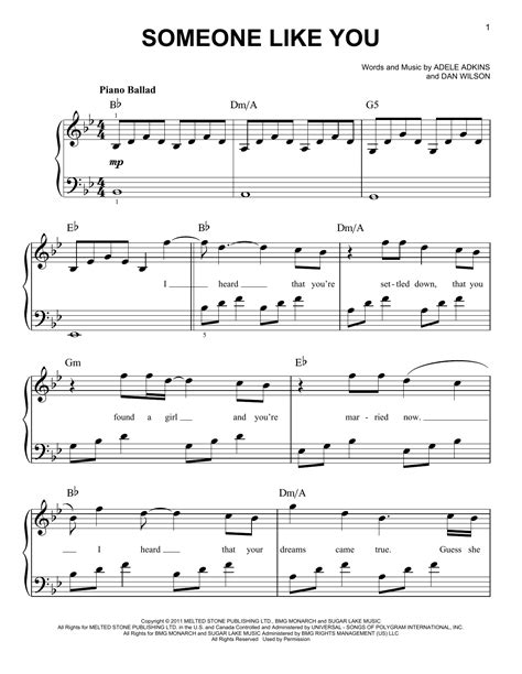 Someone Like You sheet music by Adele (Easy Piano – 85999)