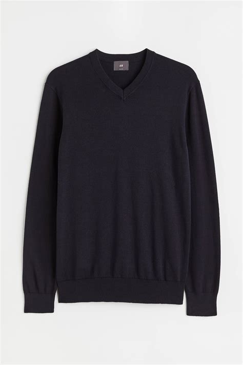 V-neck cotton jumper - Navy blue - Men | H&M IN