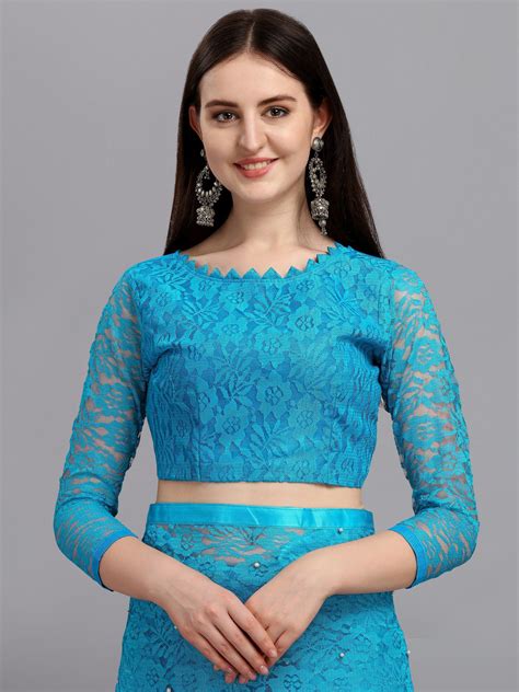 Buy Indy Bliss Self Design Blue Saree in Net | Hipi