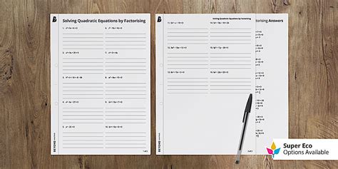Solving Quadratic Equations by Factorising Worksheet