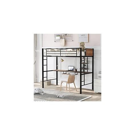 Buy AOCHUANG Metal Loft Bed, Twin Size Loft Bed with Long Desk, 2 ...