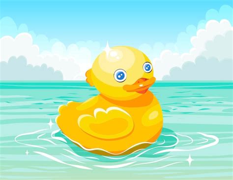 Yellow duck floating on the water surface | Premium Vector