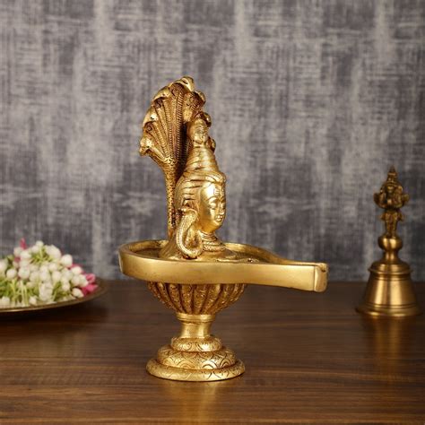 Buy Pure Brass Lord Shiva Face on Lingam | 10 Inch Height - Budhshiv.com