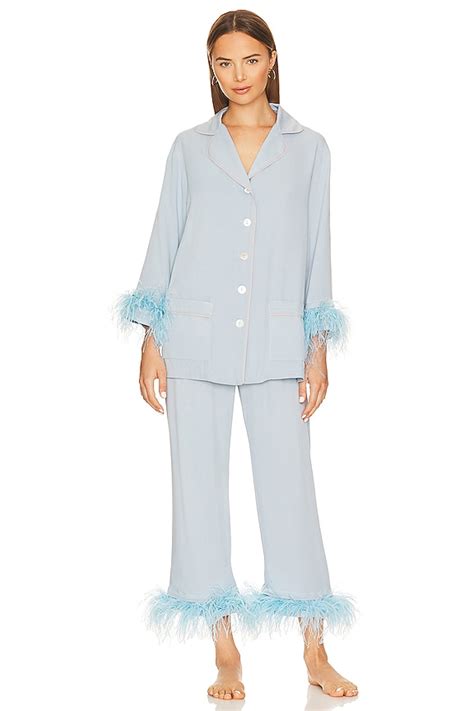 Sleeper Party Pajama Set with Feathers in Blue | REVOLVE