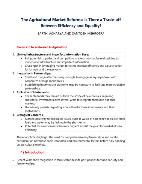 The Agricultural Market Reforms: Is There a Trade-off Between ...