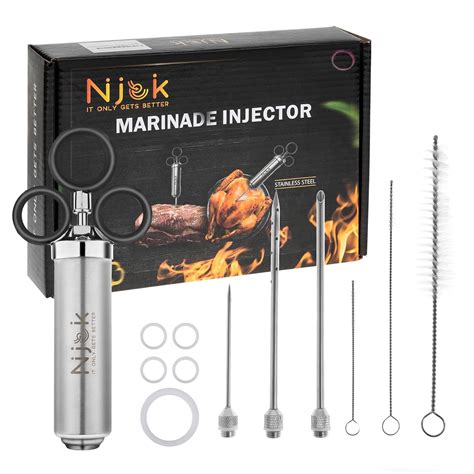 Buy Njek Stainless Steel Meat Injector Kit, 2-oz Large Capacity with 3 ...