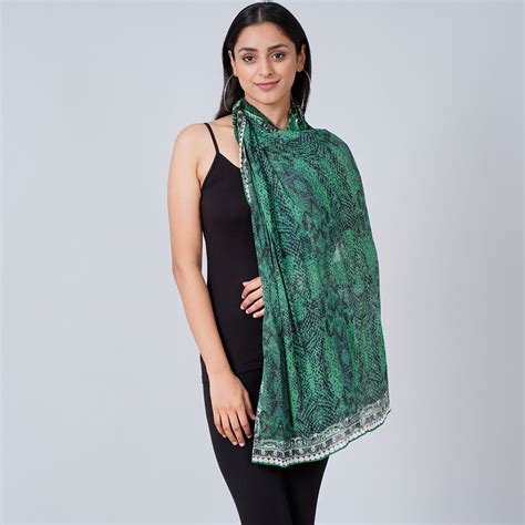 Dark Green Python Print Stole – First Resort by Ramola Bachchan