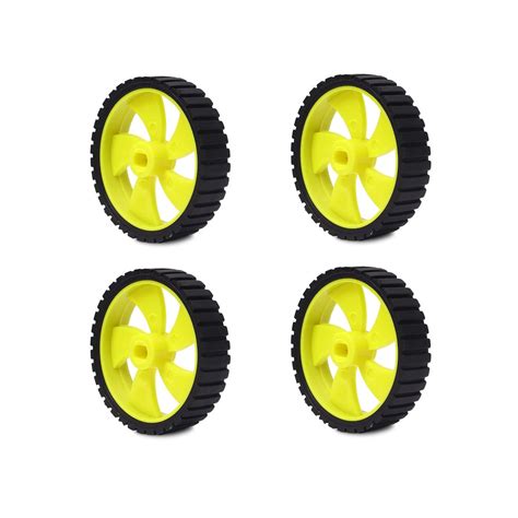 Electronic Spices Pack of 4 wheel-4512 Robot Durable Rubber Tire Yellow ...