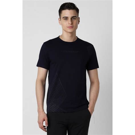 Buy Van Heusen Men Navy Blue Slim Fit Printed Crew Neck T-Shirt Online