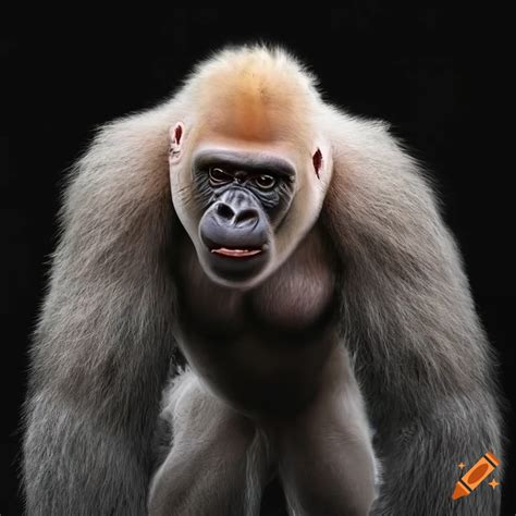Hyper-realistic depiction of a muscular albino gorilla on Craiyon