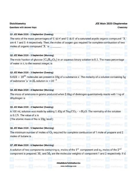 Chapterwise Stoichiometry Question Bank for JEE Main 2020 ...