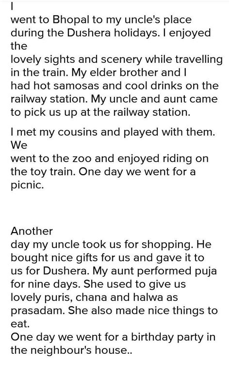 write a journal of at least five days of your holidays(Dussehra ...