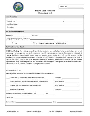 Fillable Online Blower Door Test Form. Building Department Document Fax ...