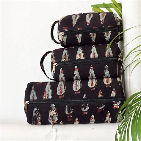 Travel Utility Multipurpose Pouches Pack Of 3 Ajrak Black With Blue Le ...