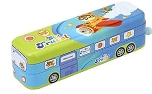 DESCTIDY Metal Bus Shape Printed Pencil Case with Wheels for Girls and ...