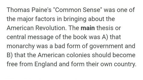 In Common Sense, Thomas Paine described a way for - Brainly.in