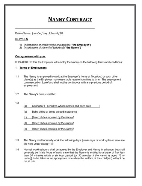 Nanny Contract Template | Free Agreement Templates