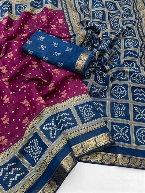 Elegant Wine Viscose Bandhani Printed Saree with Jacquard Border
