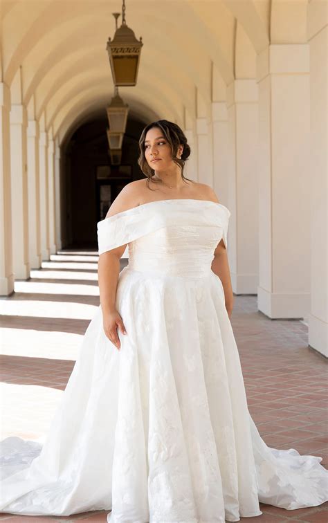 Luxe Off-the-Shoulder Plus Size Silk Ballgown Wedding Dress