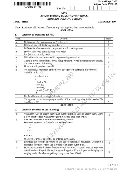 Problem Solving Using C KCA 102 - QP24DP2_ | 3/21/2024 8:55:21 AM | 117 ...