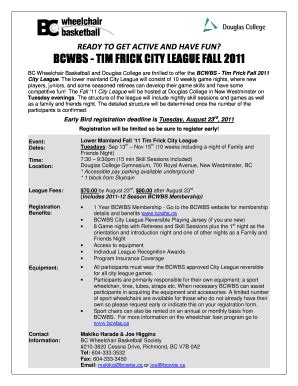 Fillable Online bcwbs City League Fall 11 Reg Form - bcwbs Fax Email ...