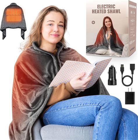 Qfun Portable USB Heated Blanket Shawl - Wearable Cordless Electric ...