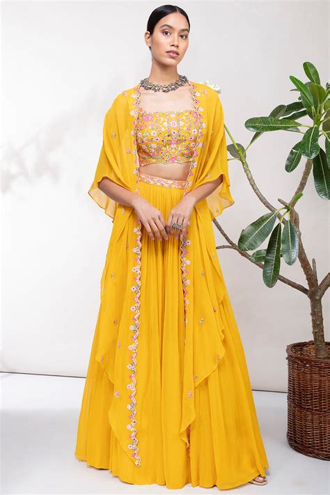 Yellow Pearl Cape Skirt Set – Aneesh Agarwaal