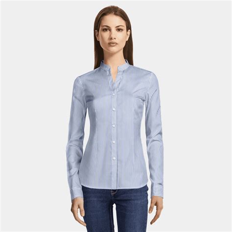 Blue striped no-collar Dress Shirt | Sumissura