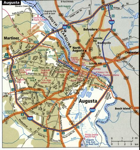 Augusta city road map for truck drivers area town toll free highways ...