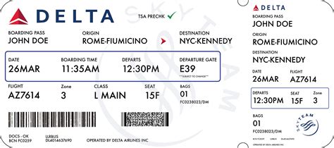 Delta Boarding Pass Template For Fake Canada Airline Boarding Pass