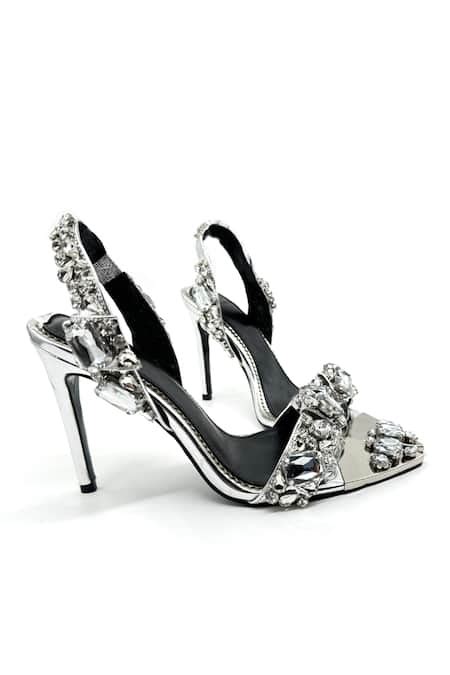 Buy Silver Embellished The Naomi Crystal Heels by ELLEGANTI Online at ...