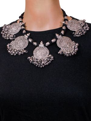 German Silver Ghungroo Floral Pendant Motif Necklace – Jumkey Handmade ...