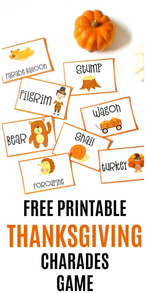 Printable Free Thanksgiving Charades Game for Kids