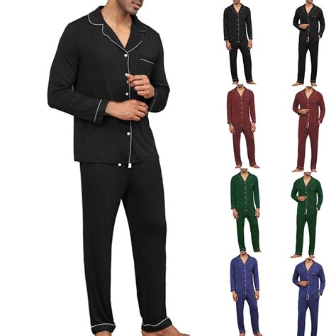 Elainilye Fashion Mens Pajama Sets Single-breasted Pajamas Winter Long ...