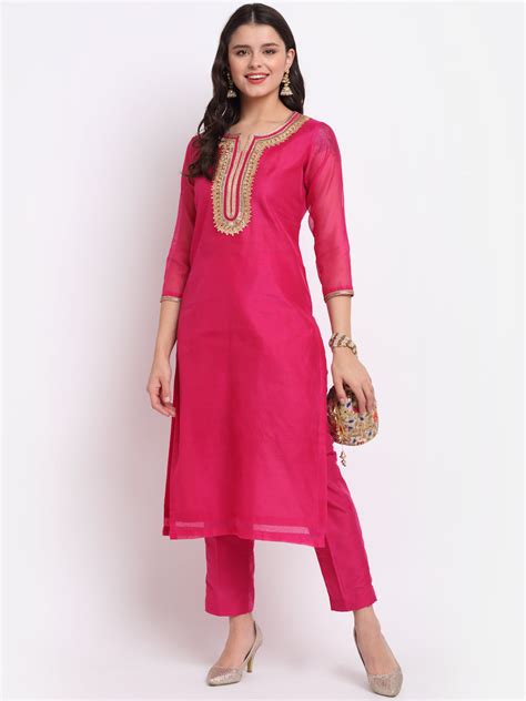 Raspberry Pink Straight Kurti with Straight Pants – anokherang