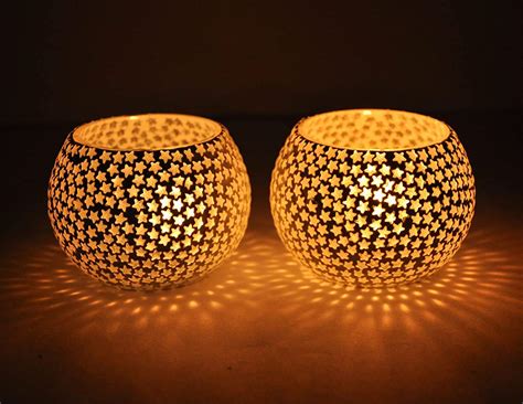 Buy TIED RIBBONS Pack of 2 Turkish Mosaic Glass Votive Tealight Candle ...