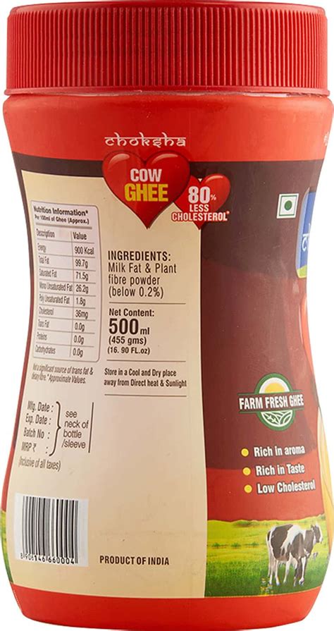 Buy CHOKSHA 80% LOW CHOLESTEROL COW GHEE 500 ML SUPERFOOD FOR HEALTHY ...