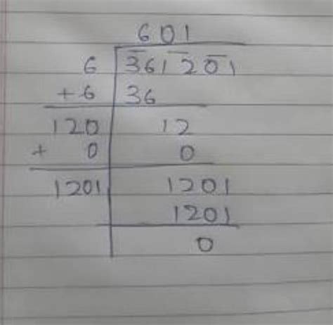 Square root of 361201 by long division method - Brainly.in