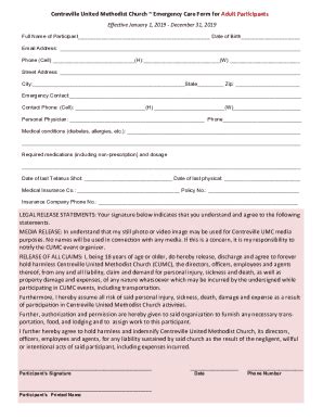 Fillable Online PDF Centreville United Methodist ChurchEmergency Care ...